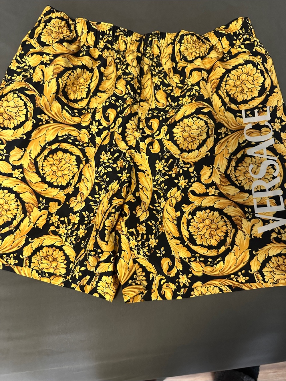 Versace Black & Gold Baroque Print Kids Shorts